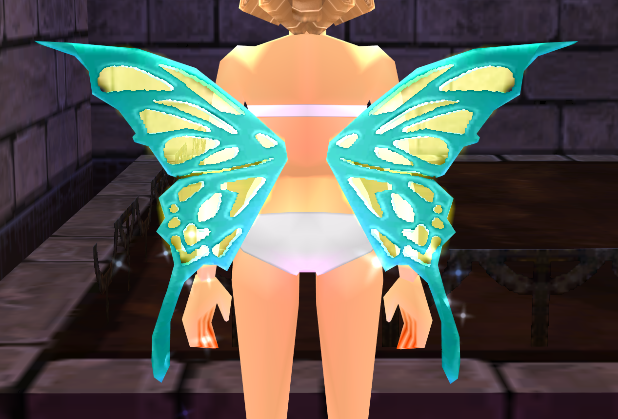 Equipped Emerald Cutiefly Wings viewed from the back