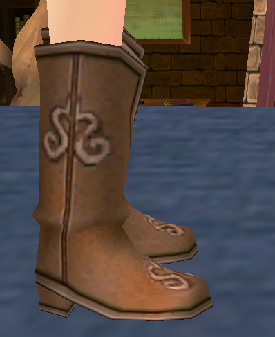 Equipped Royal Alchemist Boots viewed from the side