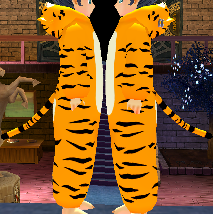 Equipped Tiger Robe viewed from the side with the hood down