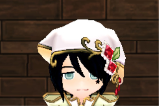 Equipped Ruby Adorned Alchemist Beret (M) viewed from the front