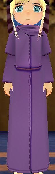 Equipped Female Slender Robe viewed from the front with the hood down