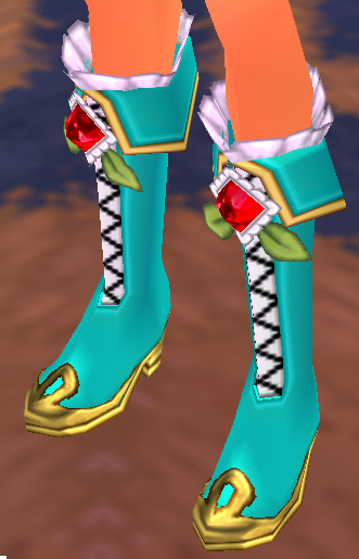 Equipped Ruby Adorned Alchemist Boots (F) viewed from an angle