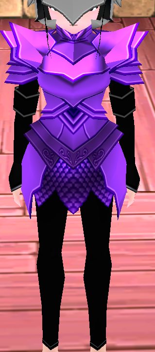 Equipped Female Dustin Silver Knight Armor (Purple) viewed from the front