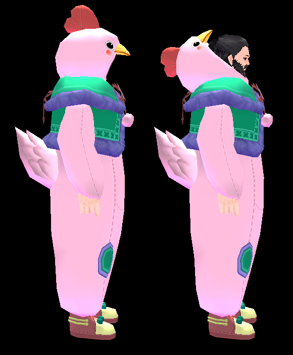 Equipped Giant Cuddly Chicken Set viewed from the side
