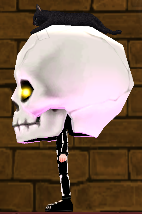 Equipped Bighead Skull Set viewed from the side with the hood up