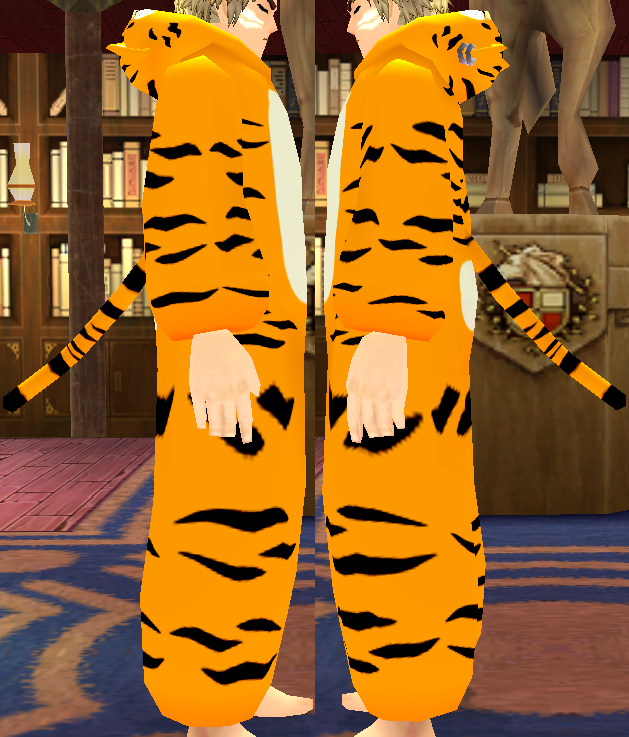 Equipped Giant Tiger Robe viewed from the side with the hood down