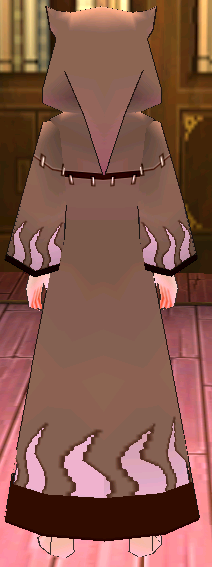 Equipped Female Lava Cat Robe viewed from the back with the hood up