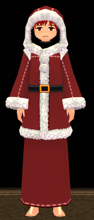 Equipped Santa Suit (M) viewed from the front with the hood up