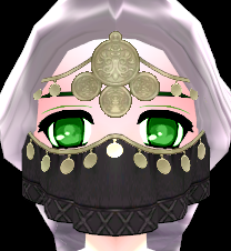 Equipped Gilded Troupe Member Veil (Face Accessory Slot Exclusive) viewed from the front