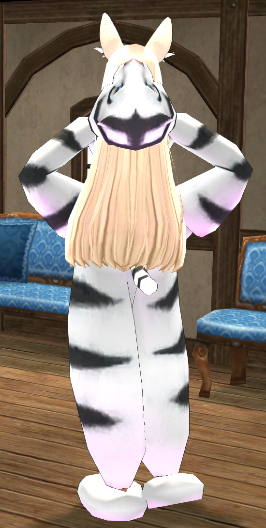 Equipped Giant White Tiger Robe viewed from the back with the hood down