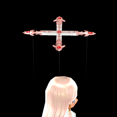 Equipped Peach Noble Marionette Halo viewed from the side