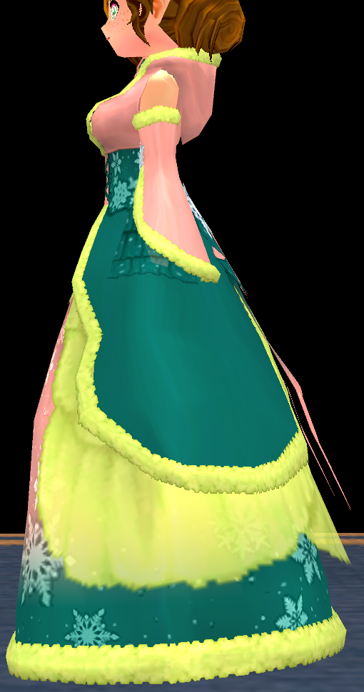 Equipped Argenta's Frostblossom Dress viewed from the side with the hood down