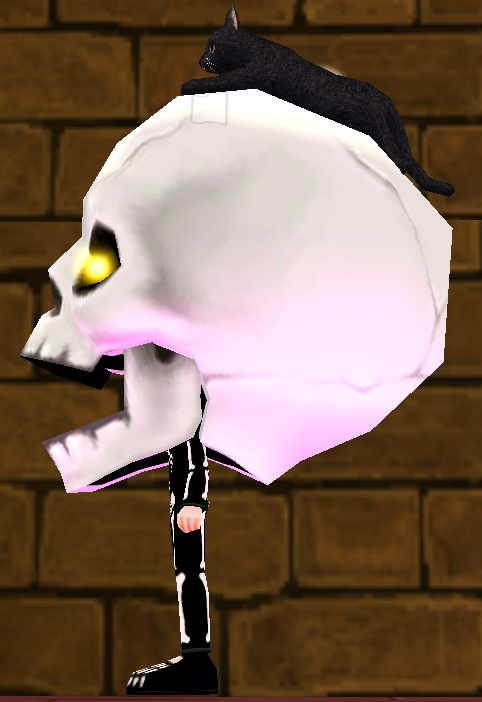 Equipped Bighead Skull Set viewed from the side with the hood down
