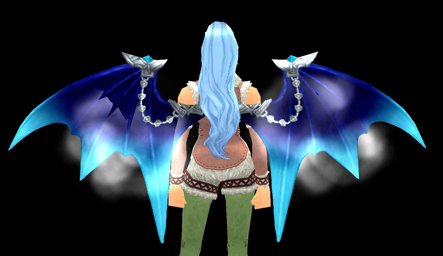 Equipped Blue Eiren Wings viewed from the back