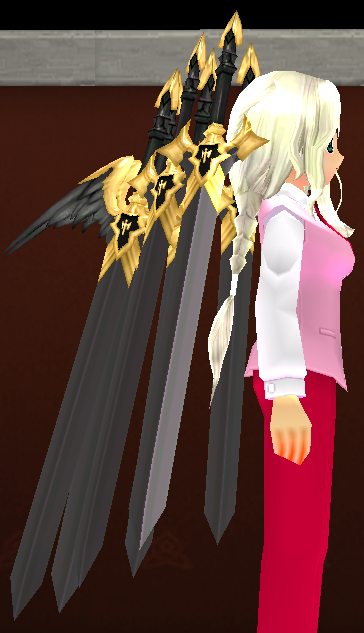 Equipped Dark Saint Guardian's Spread Sword Wings (Enchantable) viewed from the side