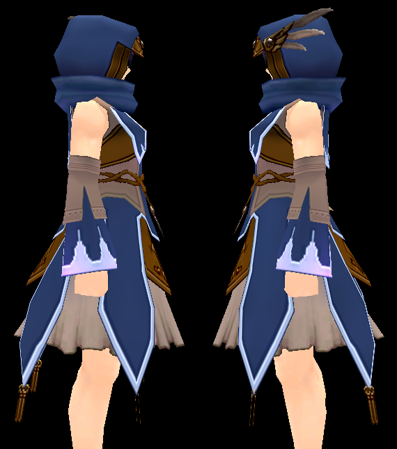 Equipped Giant Gamyu Wizard Robe Armor (F) viewed from the side with the hood up