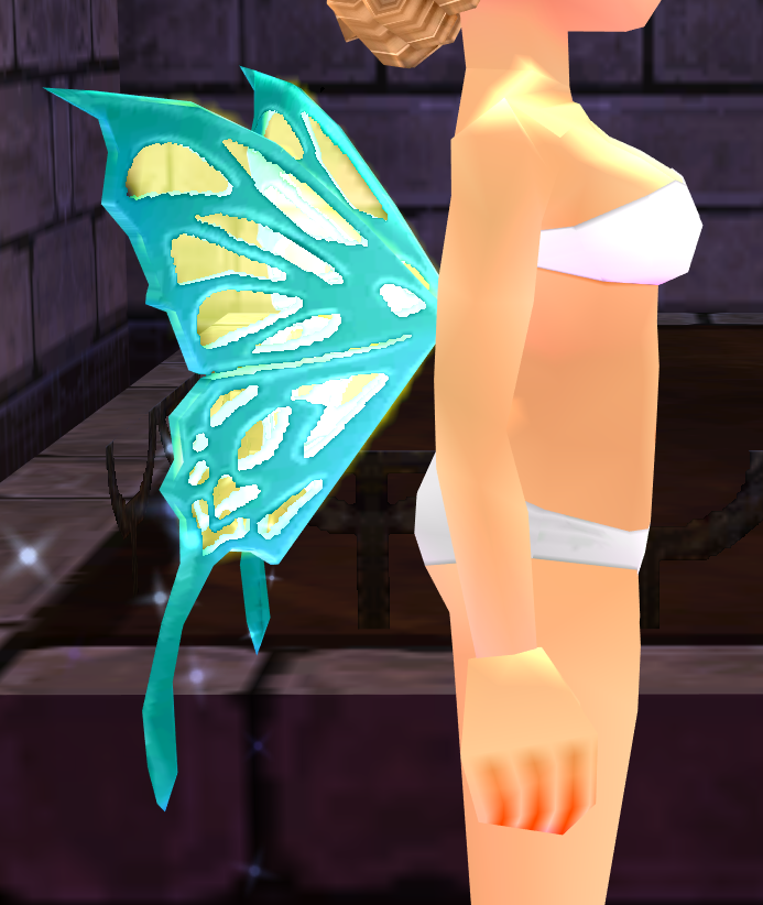 Equipped Emerald Cutiefly Wings viewed from the side