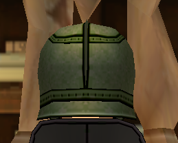 Equipped Tara Infantry Helmet (Giant F) viewed from the back with the visor down