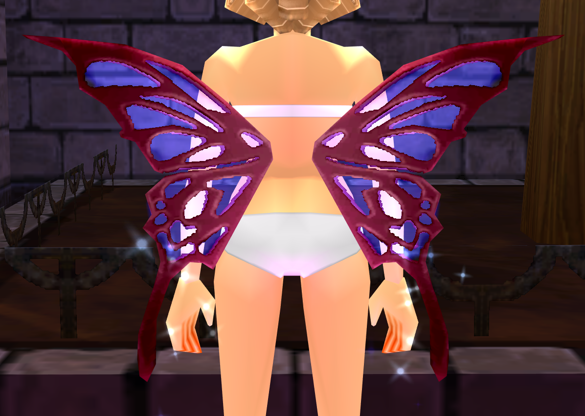 Equipped Burgundy Cutiefly Wings viewed from the back