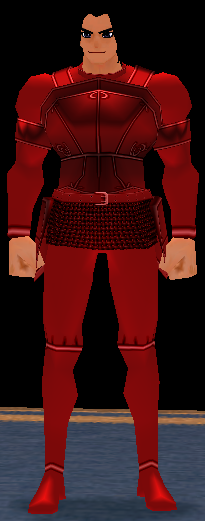 Equipped Male Valencia's Cross Line Plate Armor (Giant) (Red) viewed from the front