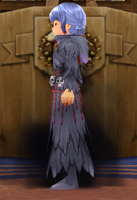 Equipped Female Grim Reaper's Robe viewed from the side with the hood down