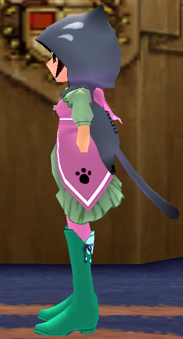 Equipped Cat Cape Set viewed from the side with the hood up
