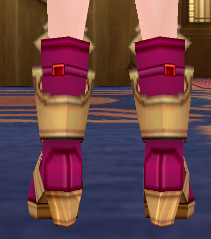 Equipped Bhafel Slayer Greaves (F) viewed from the back