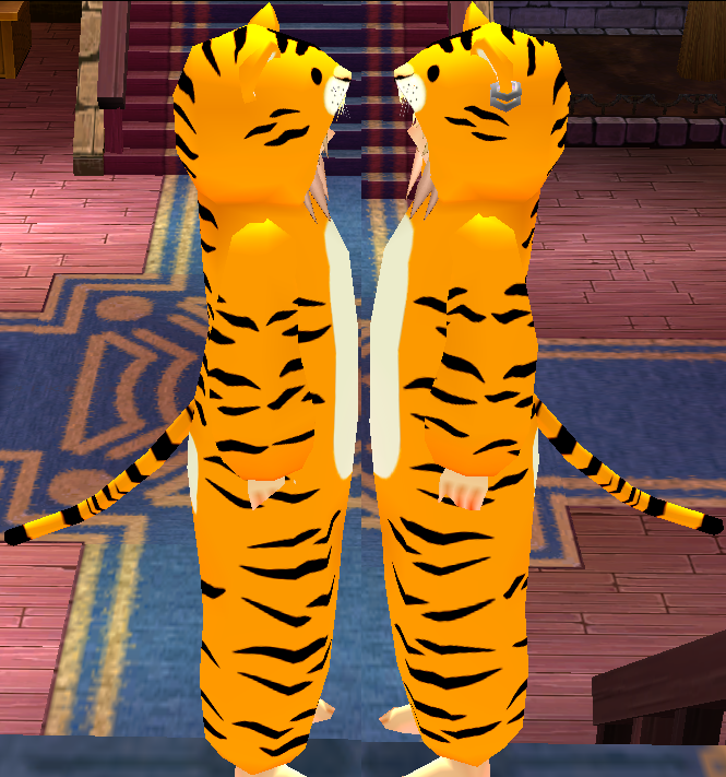Equipped Tiger Robe viewed from the side with the hood up
