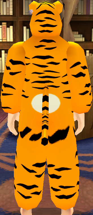 Equipped Giant Tiger Robe viewed from the back with the hood up