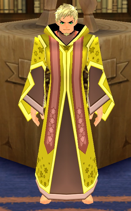 Equipped GiantMale Shooting Star Robe viewed from the front with the hood down