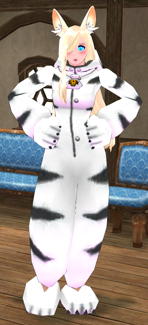 Equipped Giant White Tiger Robe viewed from the front with the hood down