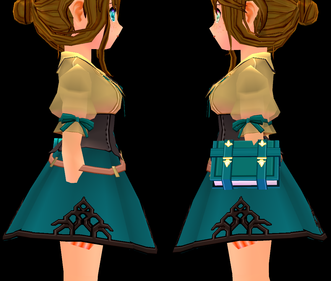 Equipped Magic Librarian Outfit (F) viewed from the side
