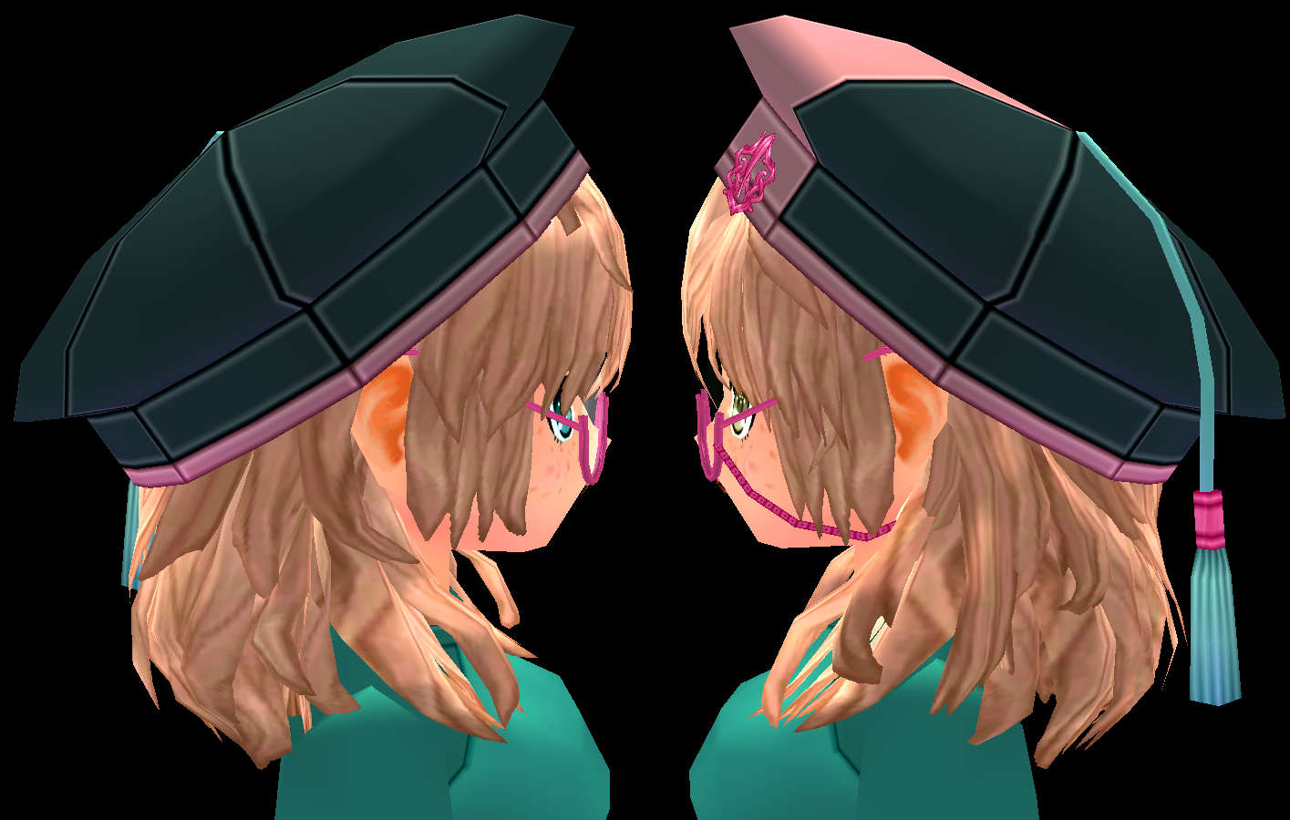 Equipped Scholar Cap and Wig (F) viewed from the side