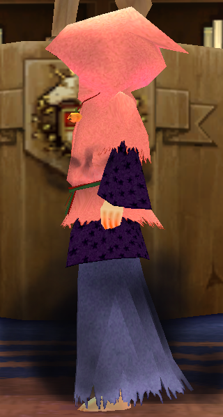 Equipped Female Fomor Research Robe viewed from the side with the hood up