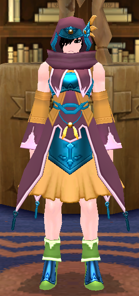Equipped GiantFemale Gamyu Wizard Robe Set viewed from the front with the hood up