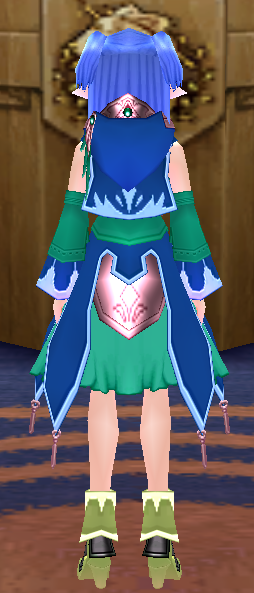 Equipped Female Gamyu Wizard Robe Set viewed from the back with the hood down