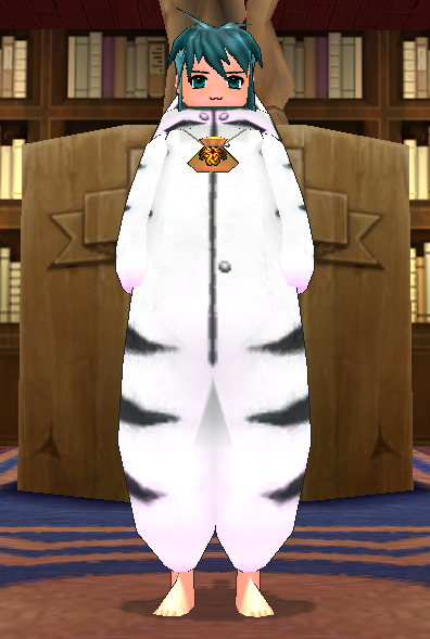 Equipped White Tiger Robe (Expiring) viewed from the front with the hood down