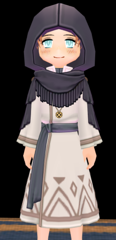 Equipped Moonlit Archaeologist Assistant Outfit viewed from the front with the hood up