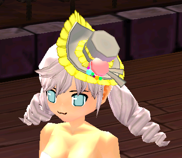 Equipped Macaron Mistress Hat & Wig viewed from an angle