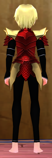 Equipped Male Dustin Silver Knight Armor (Gold and Red) viewed from the back