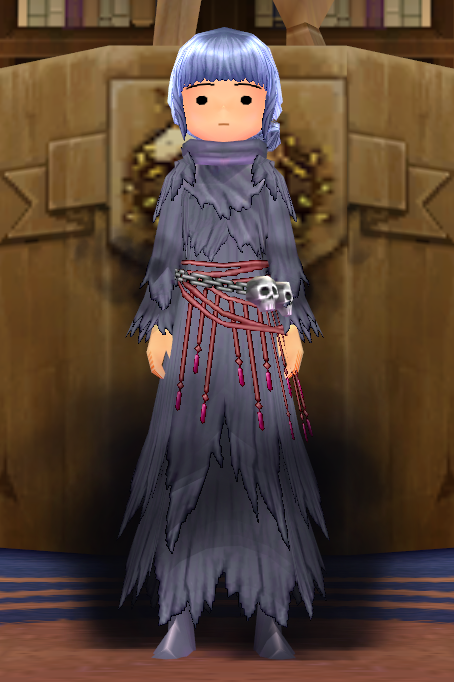 Equipped Female Grim Reaper's Robe viewed from the front with the hood down