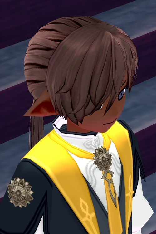 Equipped Battle Butler Wig and Hairtie (M) viewed from an angle