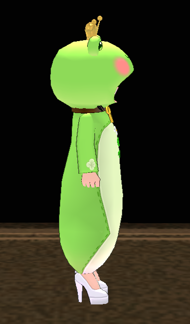 Equipped Magical Frog Robe viewed from the side with the hood up