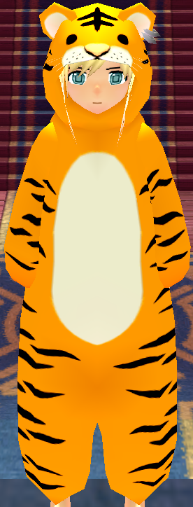 Equipped Tiger Robe viewed from the front with the hood up