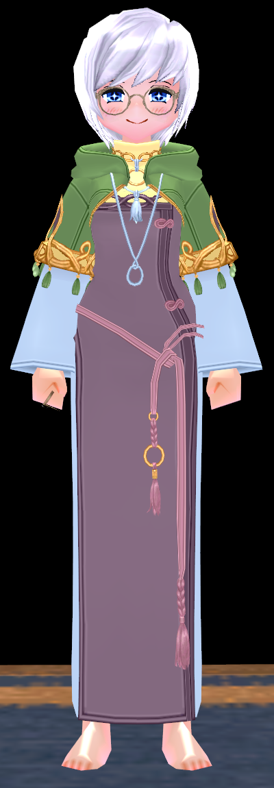 Equipped Female Celtic Traveler's Robe viewed from the front with the hood down