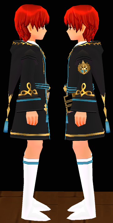 Equipped Magic Academy Robe for Juniors (M) viewed from the side with the hood down
