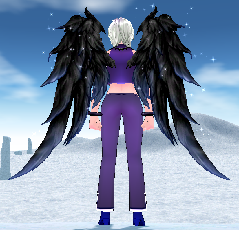 Equipped Dark Lavish Feather Wings viewed from the back