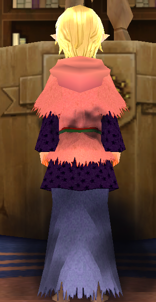 Equipped Male Fomor Research Robe viewed from the back with the hood down