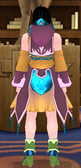Equipped GiantFemale Gamyu Wizard Robe Set viewed from the back with the hood down