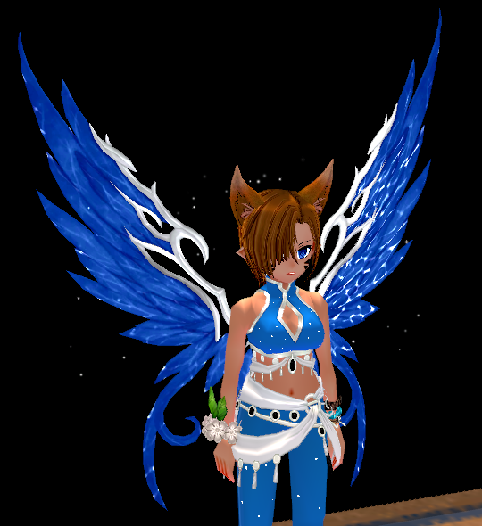 Equipped Sapphire Ocean Wings viewed from an angle